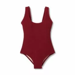 Women's Pucker Square Neck Medium Coverage One Piece Swimsuit - Kona Sol™ Burgundy -Swimsuits Popular Store unnamed file 8165