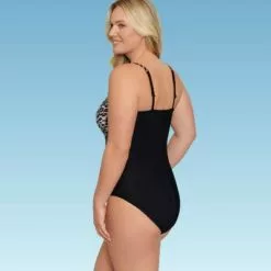 Women's Slimming Control Shirred Square Neck One Piece Swimsuit - Dreamsuit by Miracle Brands Black -Swimsuits Popular Store unnamed file 8169