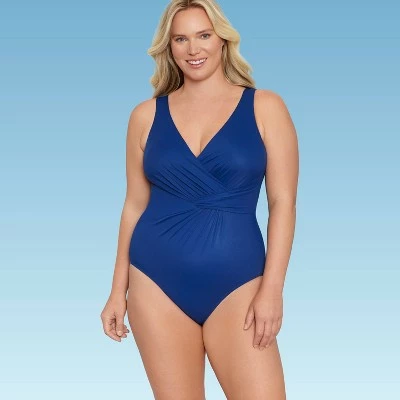 Women's Slimming Control Twist-Front One Piece Swimsuit Dreamsuit by Miracle Brands Blue 7 Women's Slimming Control Twist-Front One Piece Swimsuit Dreamsuit by Miracle Brands Blue - Image 5