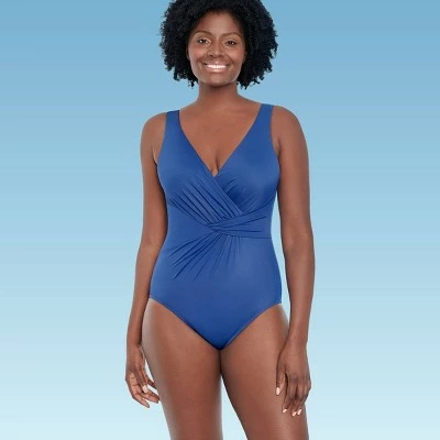 Women's Slimming Control Twist-Front One Piece Swimsuit Dreamsuit by Miracle Brands Blue 12 Women's Slimming Control Twist-Front One Piece Swimsuit Dreamsuit by Miracle Brands Blue - Image 10