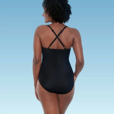 Women's Slimming Control Wrap Mesh Inset One Piece Swimsuit - Dreamsuit by Miracle Brands Black Multi 3 Women's Slimming Control Wrap Mesh Inset One Piece Swimsuit - Dreamsuit by Miracle Brands Black Multi