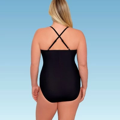 Women's Slimming Control Wrap Mesh Inset One Piece Swimsuit - Dreamsuit by Miracle Brands Black Multi 6 Women's Slimming Control Wrap Mesh Inset One Piece Swimsuit - Dreamsuit by Miracle Brands Black Multi - Image 4