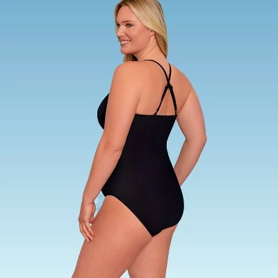 Women's Slimming Control Wrap Mesh Inset One Piece Swimsuit - Dreamsuit by Miracle Brands Black Multi 7 Women's Slimming Control Wrap Mesh Inset One Piece Swimsuit - Dreamsuit by Miracle Brands Black Multi - Image 5