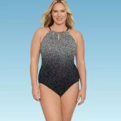 Women's Slimming Control High Neck Keyhole One Piece Swimsuit - Dreamsuit by Miracle Brands Black -Swimsuits Popular Store unnamed file 8222