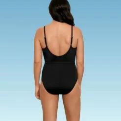 Women's Slimming Control Mesh Inset One Piece Swimsuit - Beach Betty by Miracle Brands Black