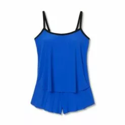 Women's Contrast Trim Scoop Neck Swim Romper - Aqua Green® Azurite -Swimsuits Popular Store unnamed file 8316