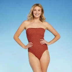 Women's Textured Pucker Medium Coverage One Piece Swimsuit - Kona Sol™ Copper Stripe -Swimsuits Popular Store unnamed file 8350