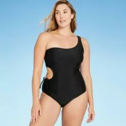 Women's One Shoulder Cut Out Medium Coverage One Piece Swimsuit - Kona Sol™ Black -Swimsuits Popular Store unnamed file 8386