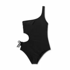 Women's One Shoulder Cut Out Medium Coverage One Piece Swimsuit - Kona Sol™ Black -Swimsuits Popular Store unnamed file 8388