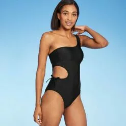 Women's One Shoulder Cut Out Medium Coverage One Piece Swimsuit - Kona Sol™ Black -Swimsuits Popular Store unnamed file 8390