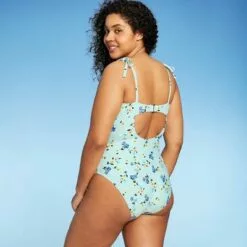 Women's Tie-Front One Piece Swimsuit - Sea Angel Green -Swimsuits Popular Store unnamed file 8407