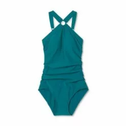 Women's High Neck Ring One Piece Swimsuit - Aqua Green® Lagoon -Swimsuits Popular Store unnamed file 8459