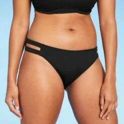 Women's Ribbed Side-Tab Cheeky Bikini Bottom - Shade & Shore™ Black -Swimsuits Popular Store unnamed file 847