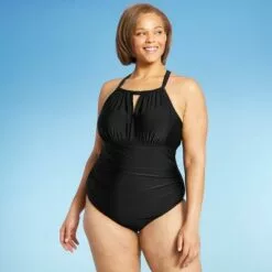Women's Post Mastectomy High Neck High Coverage One Piece Swimsuit - Kona Sol™ Black -Swimsuits Popular Store unnamed file 8474