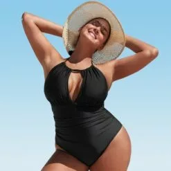 Women's Black Plus Size One Piece Ruched Cutout High Neck Bathing Suit -Cupshe -Swimsuits Popular Store unnamed file 8521