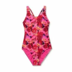 Women's Strappy Tie-Back One Piece Swimsuit - All in Motion™ Black & Pink Floral -Swimsuits Popular Store unnamed file 8569