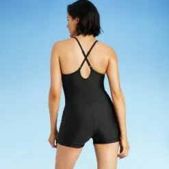 Women's Square Neck Unitard One Piece Swimsuit - All in Motion™ Black