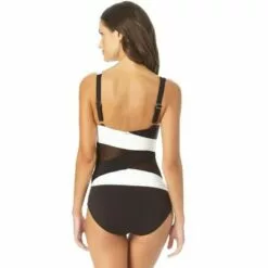 Anne Cole - Mesh V Neck One Piece Swimsuit
