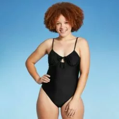 Juniors' Shirred Underwire One Piece Swimsuit - Xhilaration™ Black -Swimsuits Popular Store unnamed file 8656