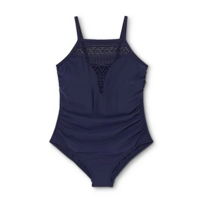 Women's Plus Size Crochet High Neck One Piece Swimsuit - Aqua Green® Navy 4 Women's Plus Size Crochet High Neck One Piece Swimsuit - Aqua Green® Navy - Image 2