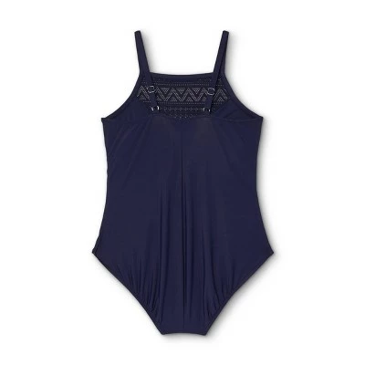 Women's Plus Size Crochet High Neck One Piece Swimsuit - Aqua Green® Navy 5 Women's Plus Size Crochet High Neck One Piece Swimsuit - Aqua Green® Navy - Image 3