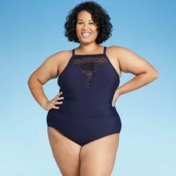 Women's Plus Size Crochet High Neck One Piece Swimsuit - Aqua Green® Navy 14 Women's Plus Size Crochet High Neck One Piece Swimsuit - Aqua Green® Navy -Swimsuits Popular Store unnamed file 8697