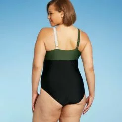 Kona Sol Women's Plus Size Wrap-Front Colorblock One Piece Swimsuit - Kono Sol™ Multi