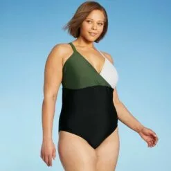 Kona Sol Women's Plus Size Wrap-Front Colorblock One Piece Swimsuit - Kono Sol™ Multi -Swimsuits Popular Store unnamed file 8723