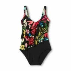 Women's Tiered One Piece Swimsuit - Aqua Green® Black Multi -Swimsuits Popular Store unnamed file 8728