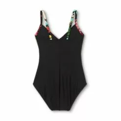Women's Tiered One Piece Swimsuit - Aqua Green® Black Multi -Swimsuits Popular Store unnamed file 8729