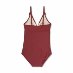 V-Neck Micro Ruffle One Piece Maternity Swimsuit - Isabel Maternity by Ingrid & Isabel™ Light Burgundy