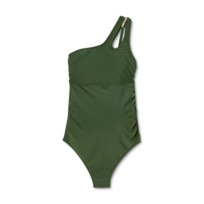 Asymmetrical One Shoulder One Piece Maternity Swimsuit - Isabel Maternity by Ingrid & Isabel™ Dark Green 5 Asymmetrical One Shoulder One Piece Maternity Swimsuit - Isabel Maternity by Ingrid & Isabel™ Dark Green - Image 3
