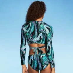 Women's Long Sleeve Tie Back Rash Guard - All in Motion™ Marble Print