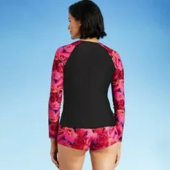 Women's Long Sleeve Rash Guard - All in Motion™ Black & Pink Floral