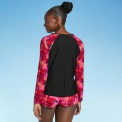 Women's Long Sleeve Rash Guard - All in Motion™ Black & Pink Floral -Swimsuits Popular Store unnamed file 9166