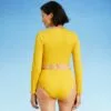 Women's Twist-Front Ribbed Long Sleeve Cropped Rash Guard - All in Motion™ Golden Yellow -Swimsuits Popular Store unnamed file 9176