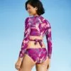 Women's Tie Back Long Sleeve Cropped Rash Guard - All in Motion™ Purple Floral -Swimsuits Popular Store unnamed file 9192