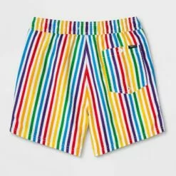 Trinity Collective Pride Gender Inclusive Adult 7'' Striped Rainbow Swim Trunks - XS