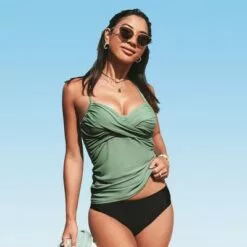 Women's Green Tankini Swimsuit Ruched Crisscross Wrapped Bathing Suit-Cupshe -Swimsuits Popular Store unnamed file 9520