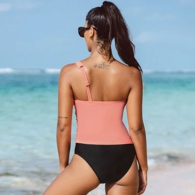 Women's Peachy One Shoulder Tankini Swimsuit Ruched Bathing Suit-Cupshe 3 Women's Peachy One Shoulder Tankini Swimsuit Ruched Bathing Suit-Cupshe