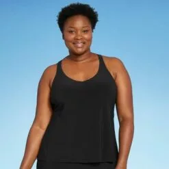 Women's V-Neck Racerback Tankini Top- Aqua Green® Black -Swimsuits Popular Store unnamed file 9660