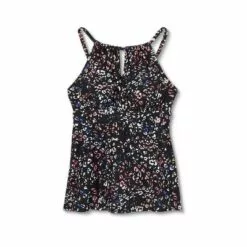 Women's Keyhole High Neck Tankini Top - Kona Sol™ Black Animal Print -Swimsuits Popular Store unnamed file 9686