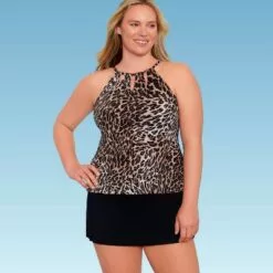 Women's Slimming Control Keyhole High Neck Tankini Top - Dreamsuit by Miracle Brands Black/white Dot Print -Swimsuits Popular Store unnamed file 9715