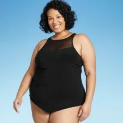 Women's High Neck Mesh Tankini Top - Aqua Green® Black -Swimsuits Popular Store unnamed file 9730