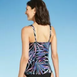 Women's Asymmetrical Mesh Tankini Top - Aqua Green® Multi