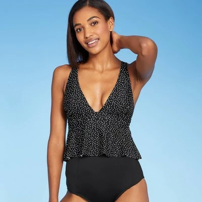 Women's Peplum V-Neck Crop Tankini Top - Kona Sol™ Black 9 Women's Peplum V-Neck Crop Tankini Top - Kona Sol™ Black - Image 7