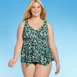 Women's Plus Size Plunge Criss Cross Sharkbite Tankini Top - Kona Sol™ Moss Green -Swimsuits Popular Store unnamed file 9759