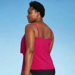 Women's Angled Tiered Tankini Top - Aqua Green® Dark Pink -Swimsuits Popular Store unnamed file 9764