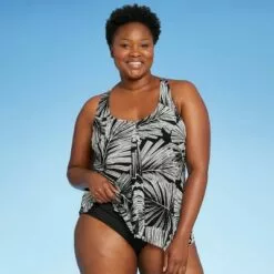 Women's Mesh Overlay Tankini Top - Aqua Green® Black & White -Swimsuits Popular Store unnamed file 9768