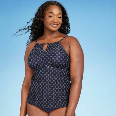 Women's Keyhole High Neck Tankini Top - Kona Sol™ Oxford Blue 4 Women's Keyhole High Neck Tankini Top - Kona Sol™ Oxford Blue - Image 2